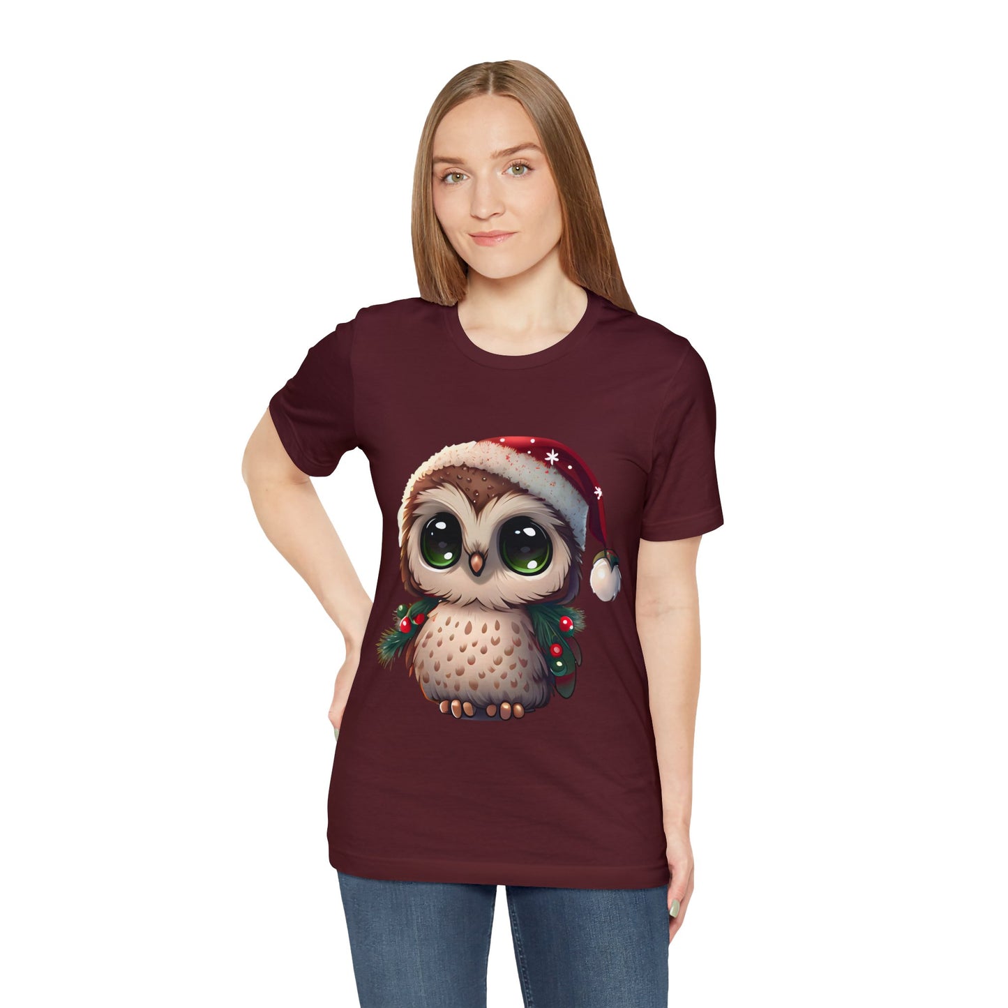 Hibou de Noël, T-shirt à manches courtes, tee-shirt classique pour hommes, coton doux, ajustement confortable, qualité supérieure, design amélioré, tissu léger 