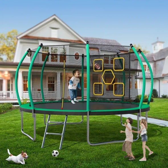 14FT Trampoline With Enclosure - Recreational Trampolines With Ladder, ASTM Approval Outdoor Trampoline For Kids