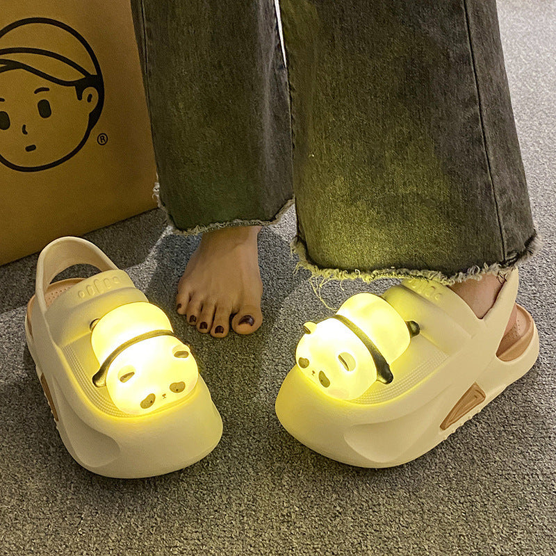 Cute Slipper With Panda Lamp Summer Sandales Femme Light Funny Woman Slippers Shoes Women