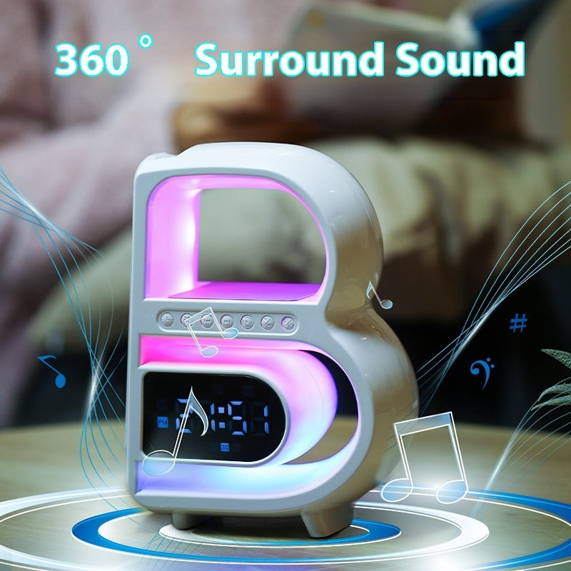 B-Shaped Blutooth Speaker Multifunctional Smart Music Rhythm Lighting Phone Wireless Charger TF Card AUX Input Standard Mode