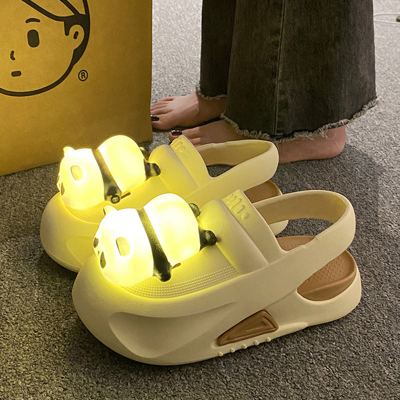 Cute Slipper With Panda Lamp Summer Sandales Femme Light Funny Woman Slippers Shoes Women