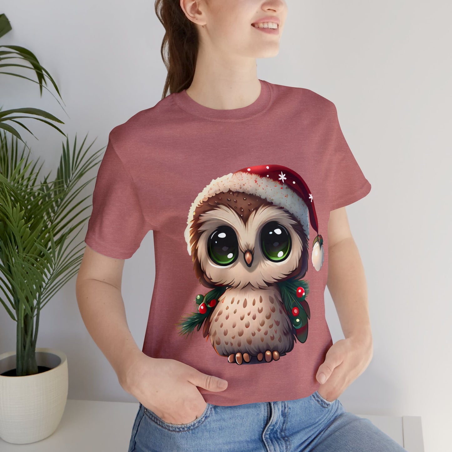 Hibou de Noël, T-shirt à manches courtes, tee-shirt classique pour hommes, coton doux, ajustement confortable, qualité supérieure, design amélioré, tissu léger 