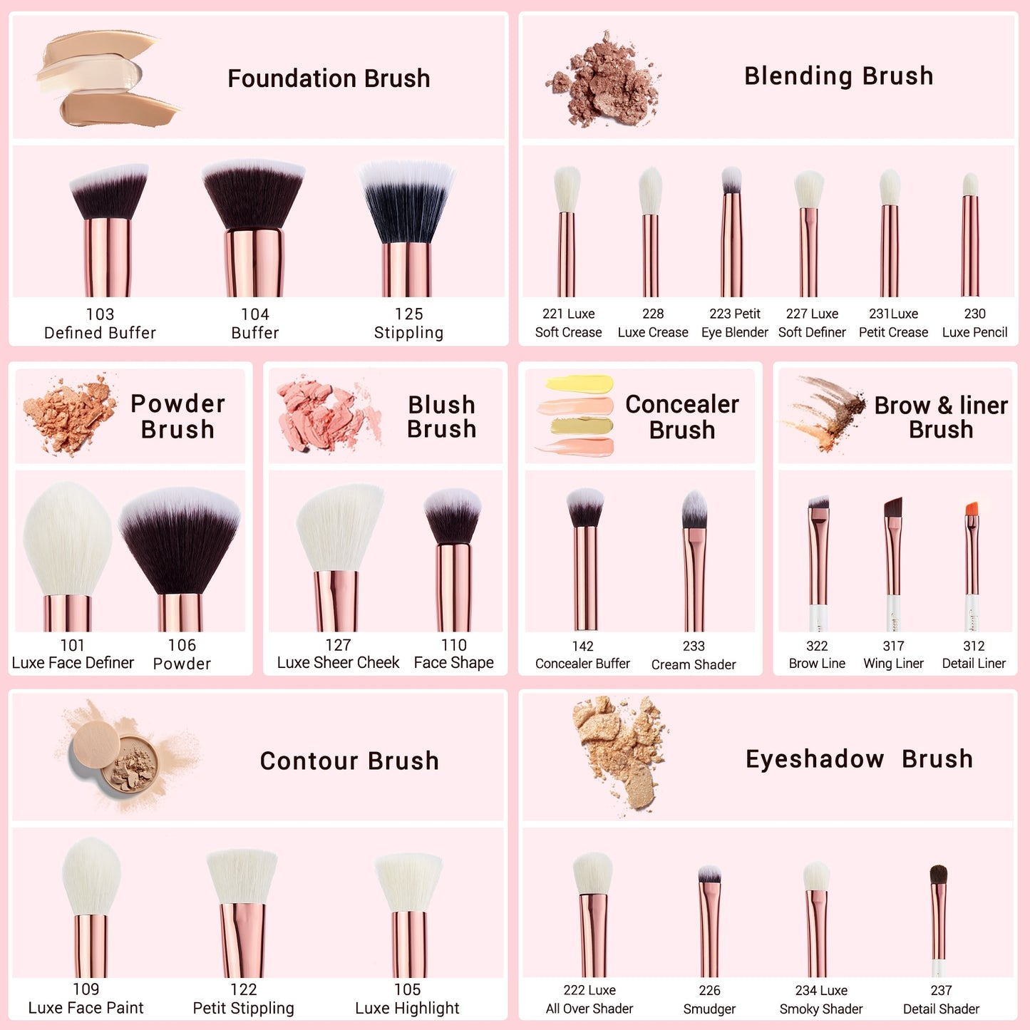 Professional Makeup brushes set, 6- 25pcs Makeup brush Natural Synthetic Foundation Powder Highlighter Pearl White T215