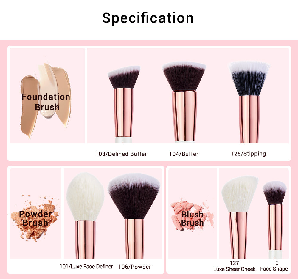 Professional Makeup brushes set, 6- 25pcs Makeup brush Natural Synthetic Foundation Powder Highlighter Pearl White T215