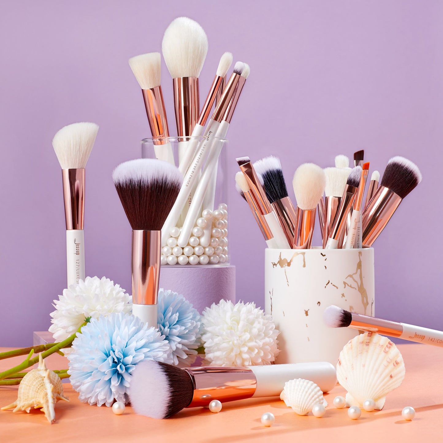 Professional Makeup brushes set, 6- 25pcs Makeup brush Natural Synthetic Foundation Powder Highlighter Pearl White T215