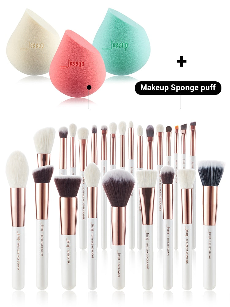 Professional Makeup brushes set, 6- 25pcs Makeup brush Natural Synthetic Foundation Powder Highlighter Pearl White T215