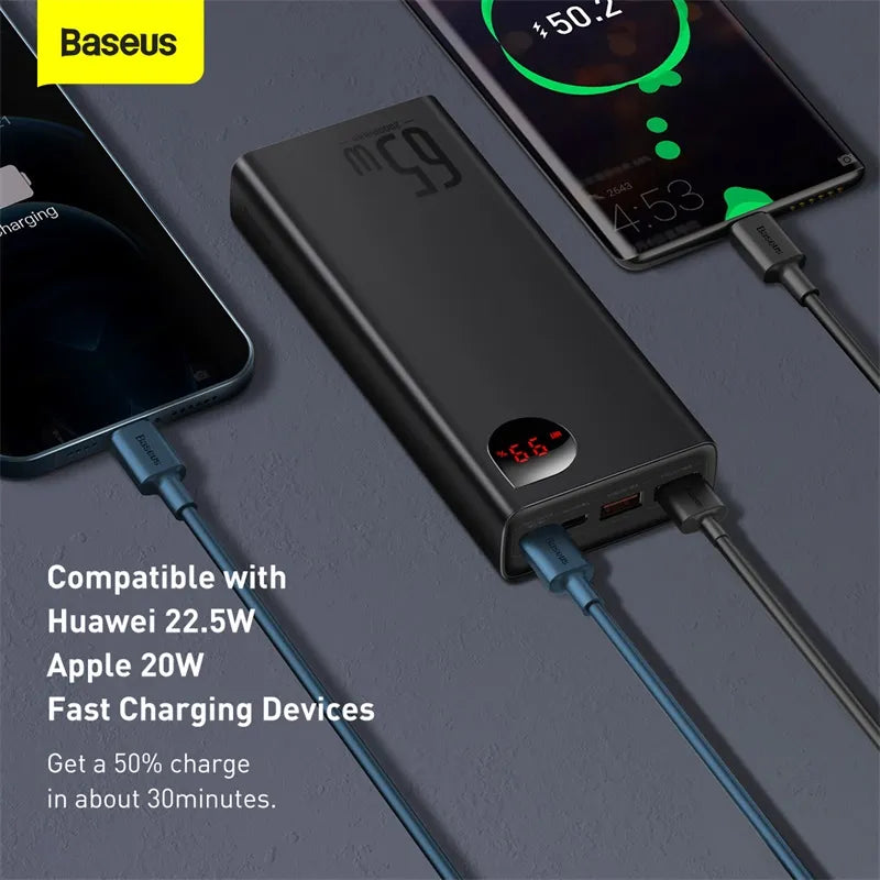 65W Power Bank 20000mAh, Portable Charging Powerbank, Mobile Phone External Battery PD QC 3.0, Charger 22.5W