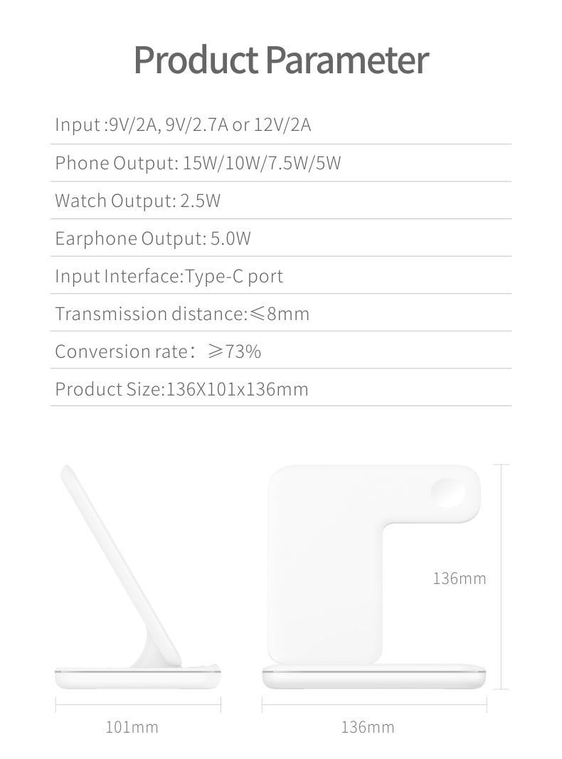 Support de chargeur sans fil 15W, station de charge rapide Qi, station d'accueil pour Apple Watch, iWatch 7 AirPods, iPhone