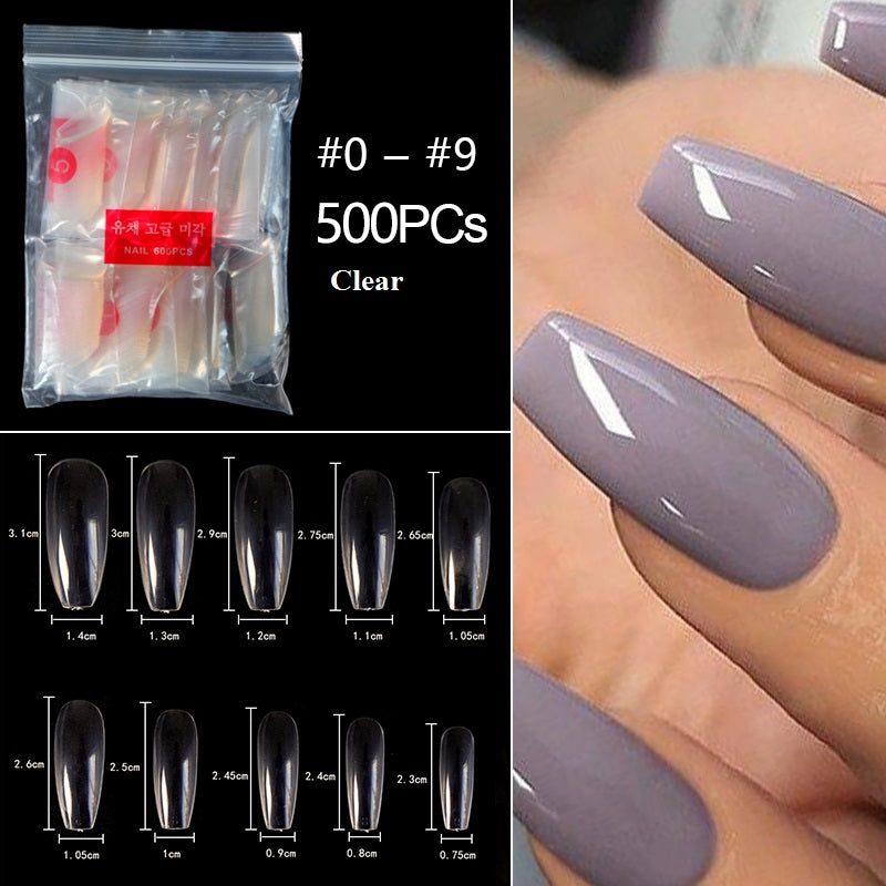 100/500pcs/Bag False Ballerina Natural/Transparent Coffin Fake Nails Manicure Nails for Extension & Protection Nail Art