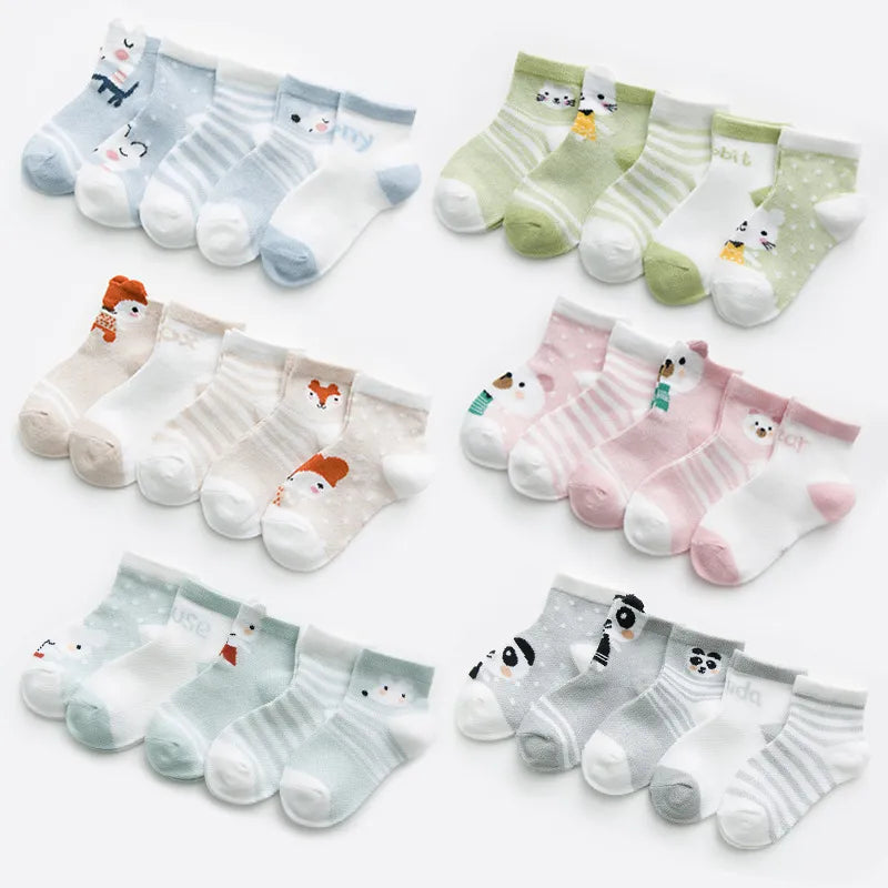 5Pairs/lot 0-2Y Infant Baby Socks, Baby Socks for Girls, Cotton Mesh, Cute Newborn Boy Toddler Socks, Baby Clothes