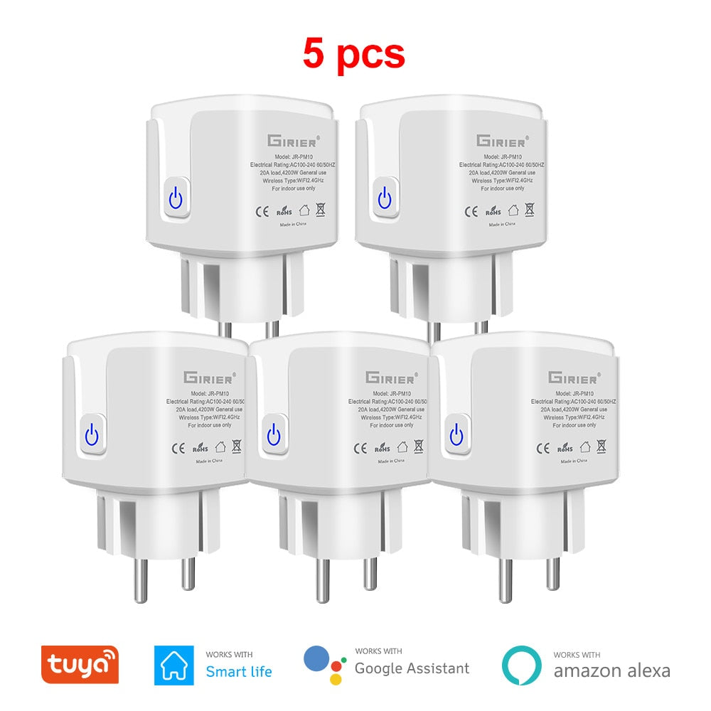 Wifi Smart Plug 20A EU Smart Socket Outlet with Power Monitor Timer Function 4200W Compatible with Alexa Google Home