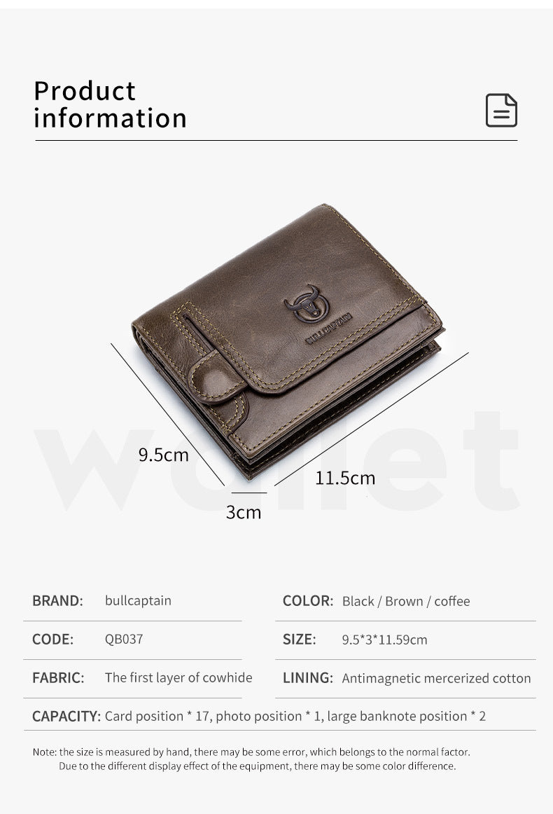 Genuine Leather Men's Wallet, Designer Male Purse, Vintage ID Card Holder, Luxury Money Bag