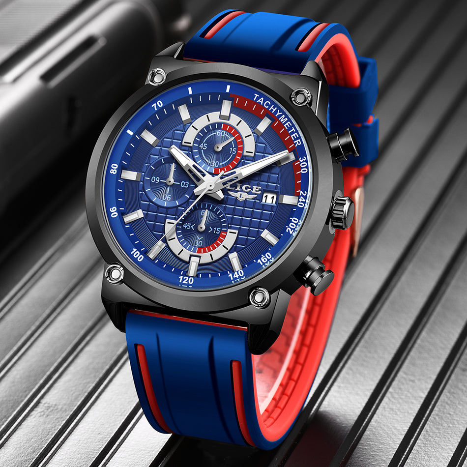 Mode Chronographe Quartz Hommes Montres, Silicone Montre-Bracelet Horloge Mâle, Montre Lumineuse