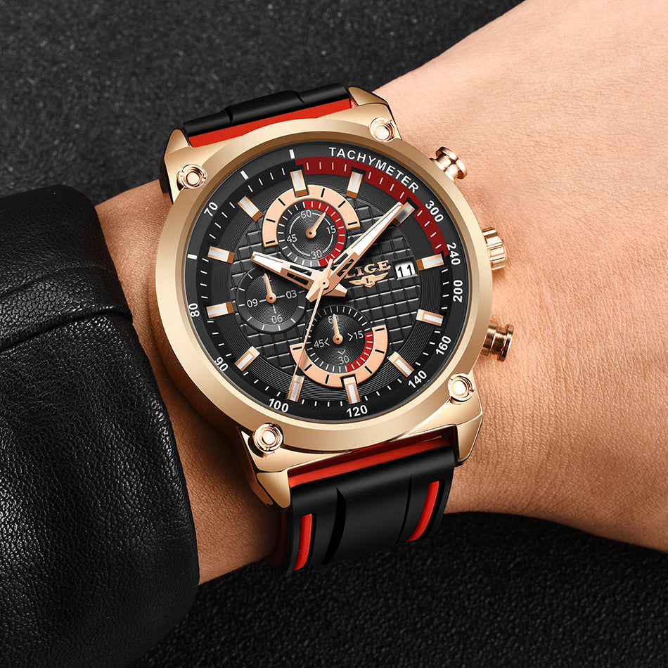 Fashion Chronograph Quartz Men Watches, Silicone Wristwatch Clock Male, Luminous Watch