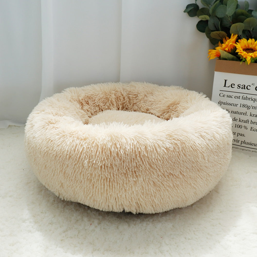 Lit pour chien de compagnie chaud polaire ronde chien chenil maison longue peluche hiver animaux de compagnie lits pour chien pour chiens de taille moyenne chats doux canapé coussin tapis