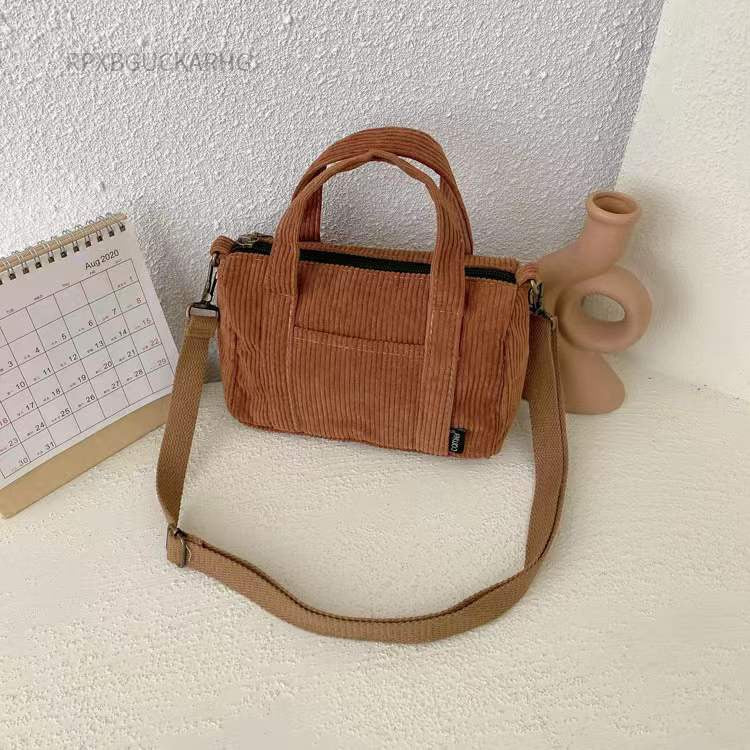 Cord-Umhängetasche für Damen, Vintage-Einkaufstaschen, Reißverschluss, für Mädchen, Studenten, Büchertasche, Handtaschen, lässige Tragetasche mit Außentasche