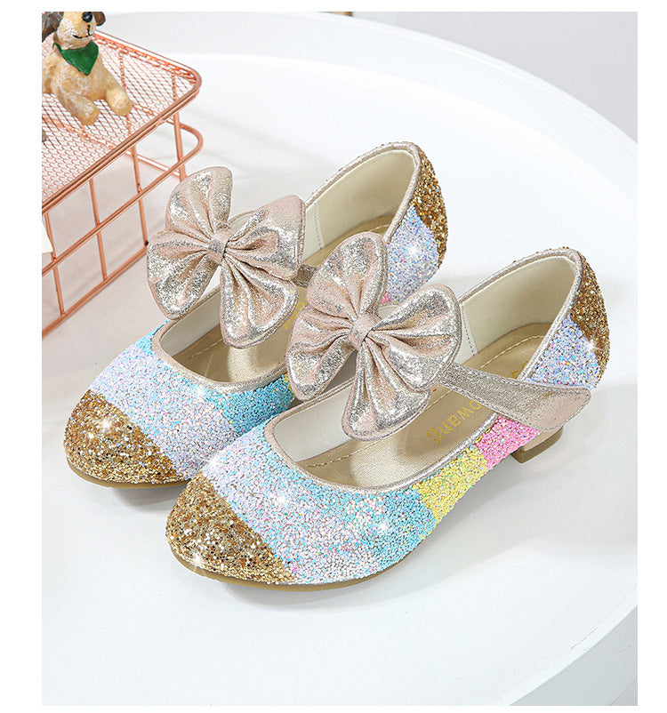 Girls Princess Leather Shoes with Crystal Accents - Soft-Sole, Round-Toe, High Heel