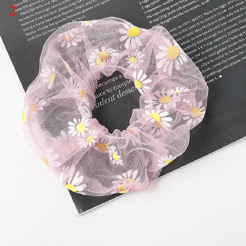 Süße Stickerei Blumen Mesh Haargummis Frauen romantisch rosa blau Haarseil transparent Tüll Organza Haargummis Haarschmuck