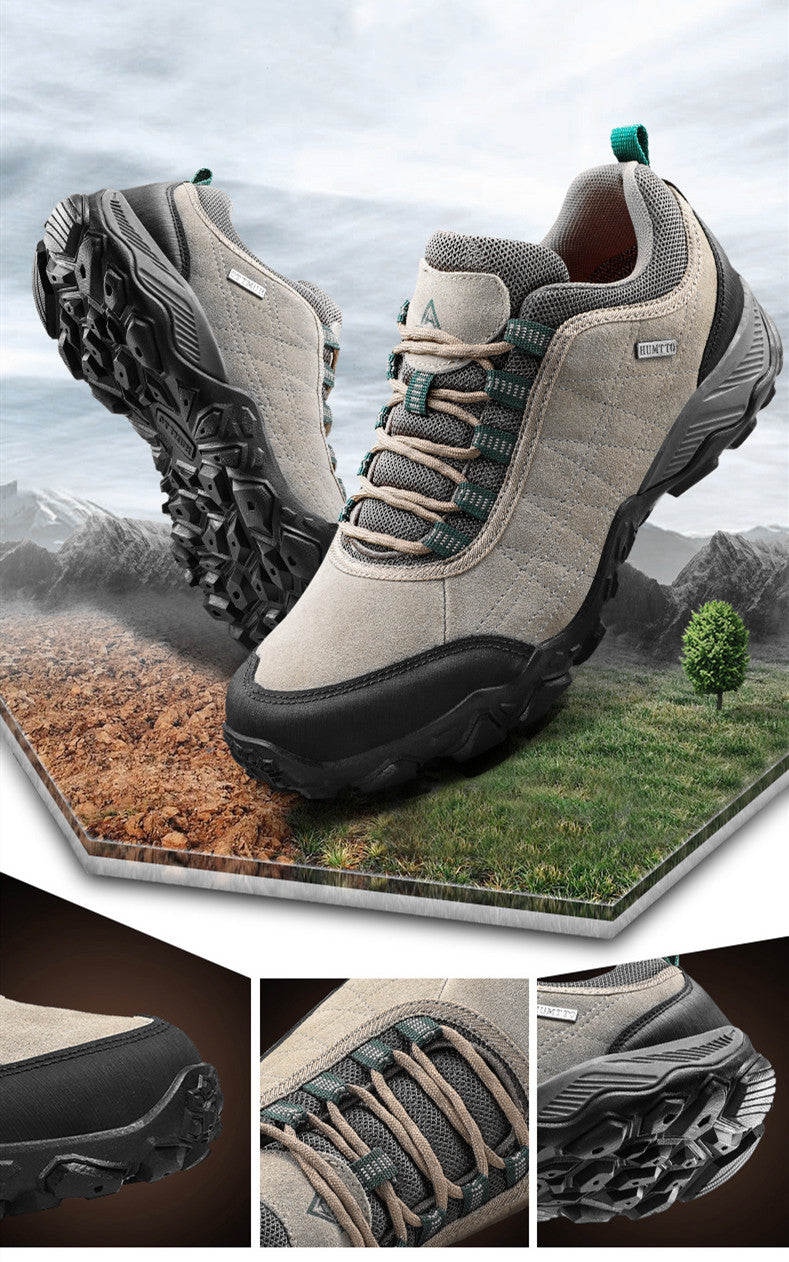 Leather Hiking Shoes Wear-resistant, Outdoor Sport Men Shoes Lace-Up, Mens Climbing Trekking Hunting Sneakers