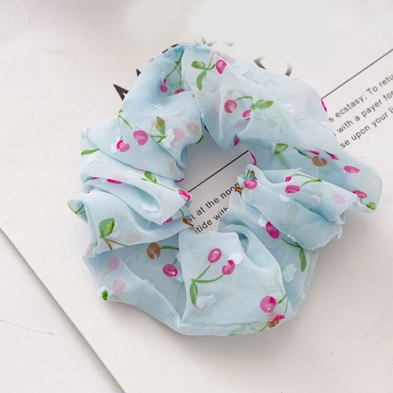 Süße Stickerei Blumen Mesh Haargummis Frauen romantisch rosa blau Haarseil transparent Tüll Organza Haargummis Haarschmuck