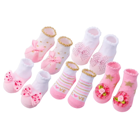 5 Pairs/lot Newborn Baby Socks, Infant Cotton Socks, Baby Girls Lovely Short Socks