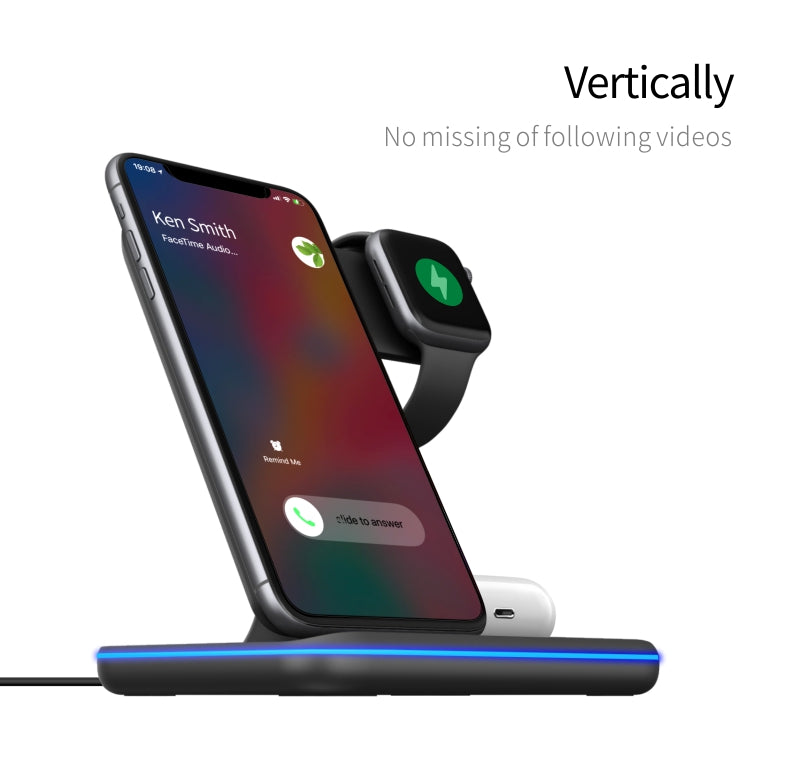 Wireless Charger Stand 15W, Qi Fast Charging Station, Dock for Apple Watch, iWatch 7 AirPods, iPhone