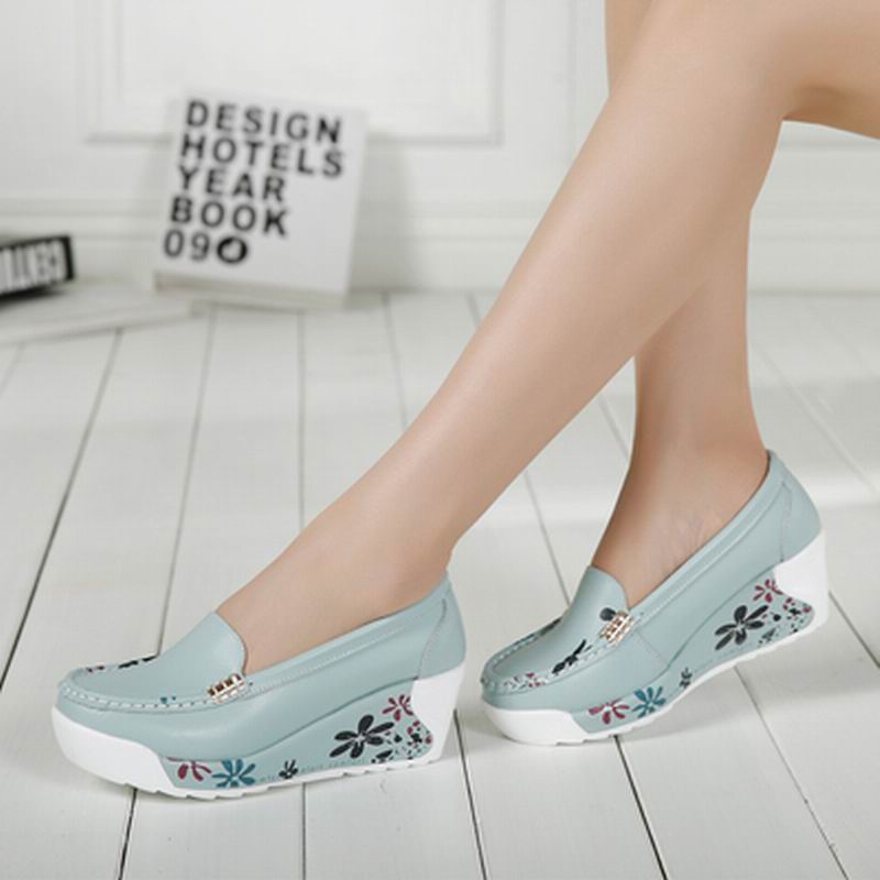 Women's White Leather Platform Wedge Shoes - Casual Swing Mother Shoes