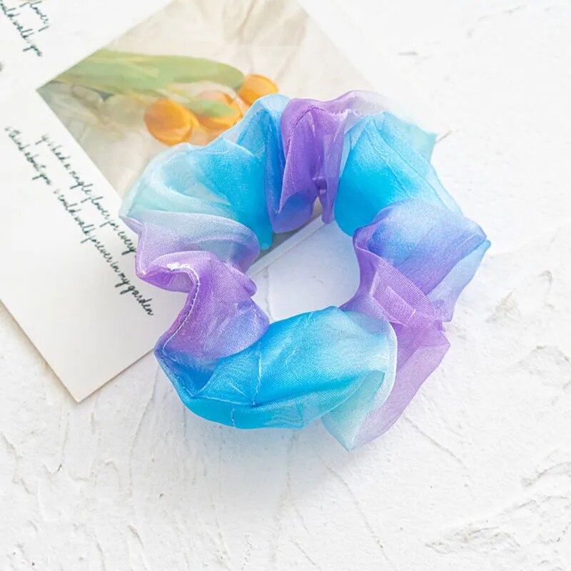 Süße Stickerei Blumen Mesh Haargummis Frauen romantisch rosa blau Haarseil transparent Tüll Organza Haargummis Haarschmuck