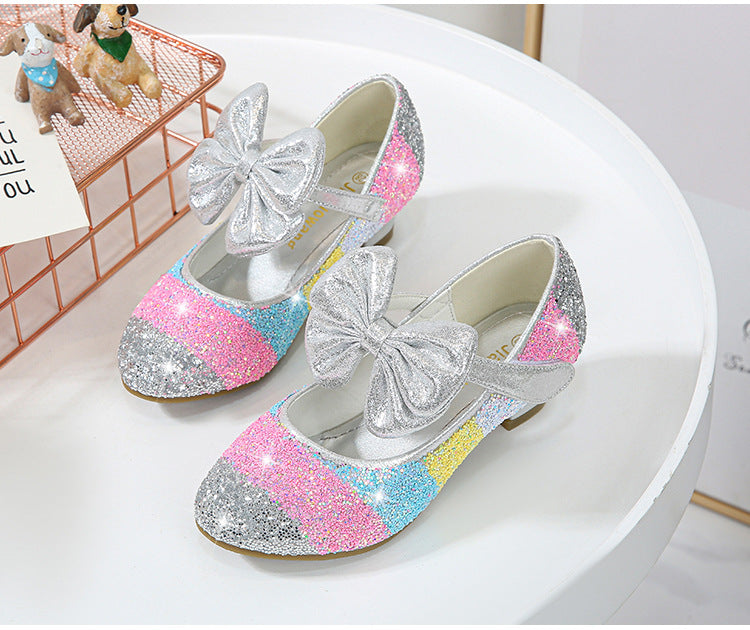 Girls Princess Leather Shoes with Crystal Accents - Soft-Sole, Round-Toe, High Heel