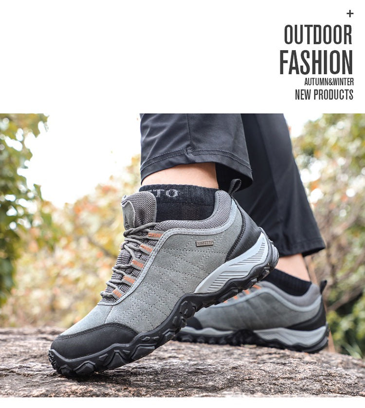 Leather Hiking Shoes Wear-resistant, Outdoor Sport Men Shoes Lace-Up, Mens Climbing Trekking Hunting Sneakers