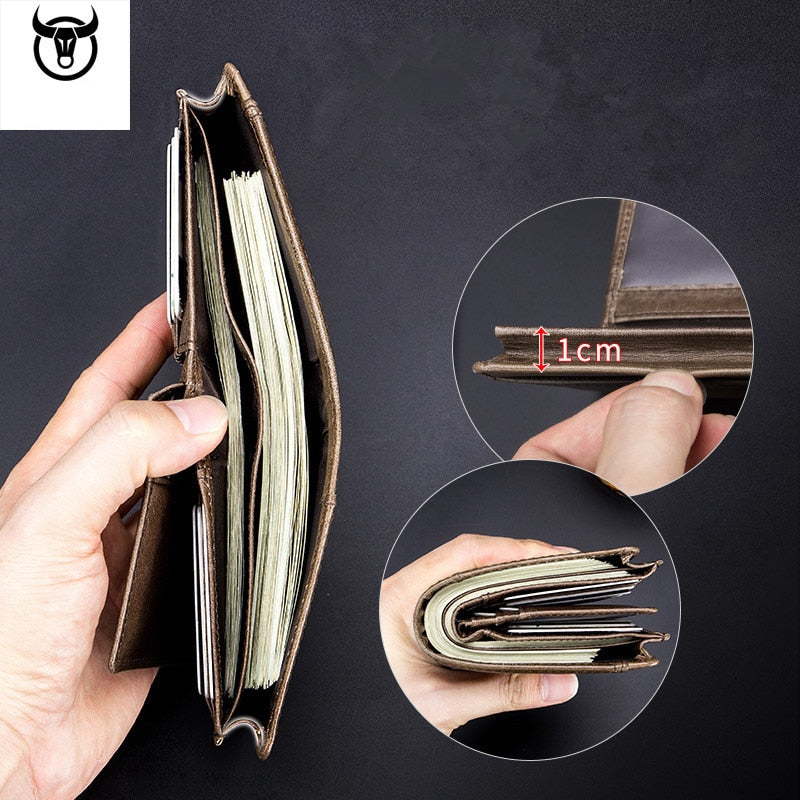 Genuine Leather Men's Wallet, Designer Male Purse, Vintage ID Card Holder, Luxury Money Bag