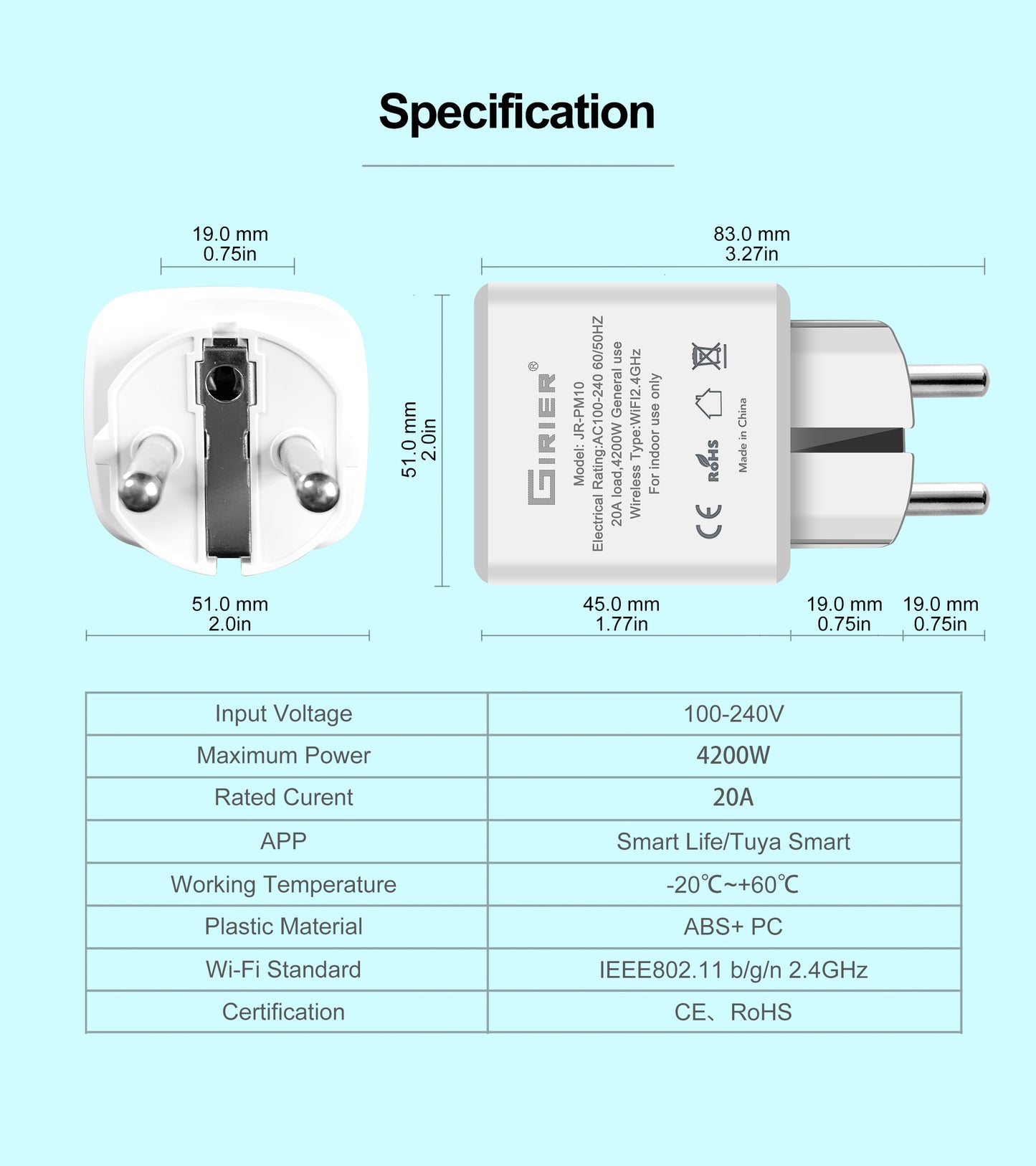 Wifi Smart Plug 20A EU Smart Socket Outlet with Power Monitor Timer Function 4200W Compatible with Alexa Google Home