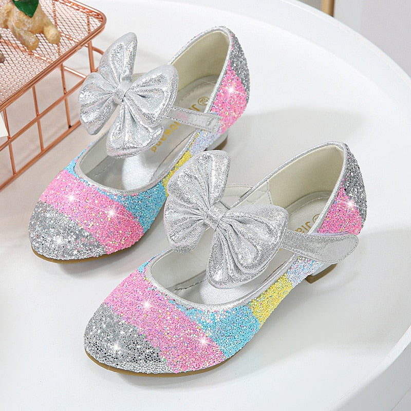 Girls Princess Leather Shoes with Crystal Accents - Soft-Sole, Round-Toe, High Heel