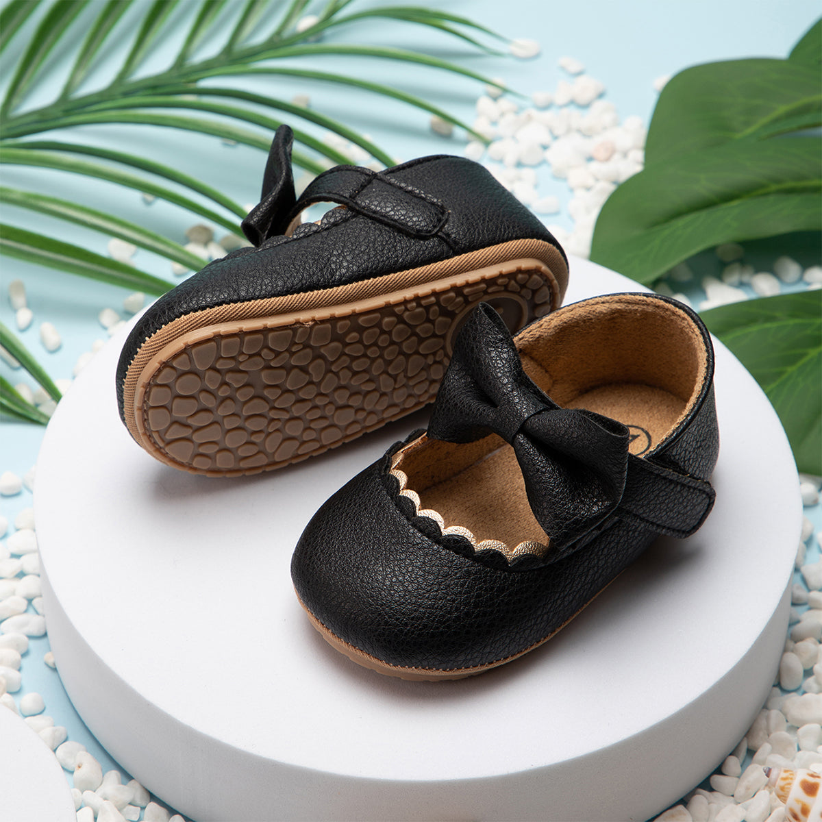 Baby Casual Shoes: Infant Toddler Bowknot Flat First Walker with Non-slip Rubber Soft-Sole for Newborns