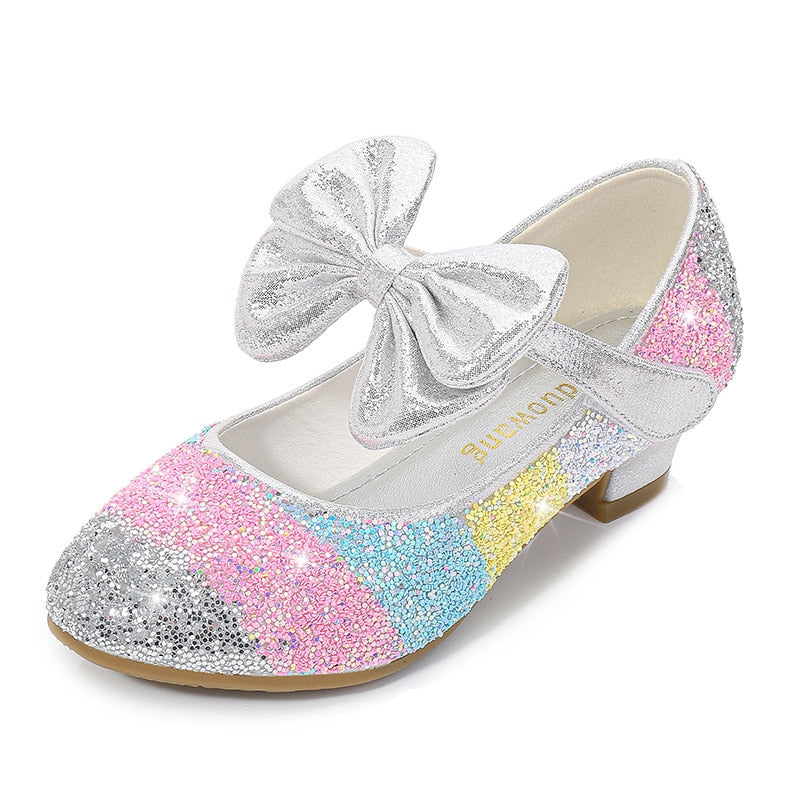 Girls Princess Leather Shoes with Crystal Accents - Soft-Sole, Round-Toe, High Heel