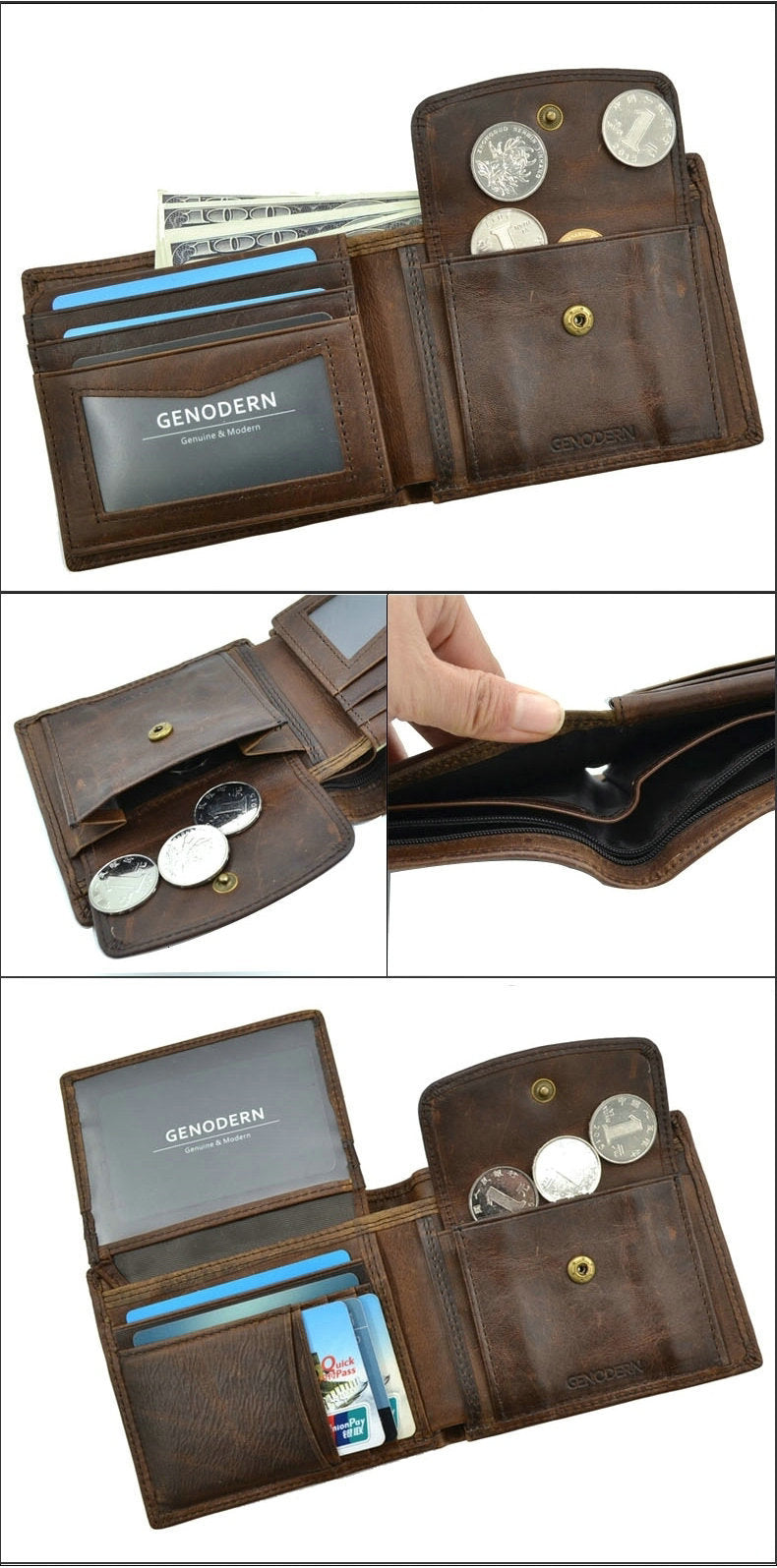 Genuine Leather Men Wallets, Coin Pocket, Vintage Male Purse, RFID Blocking Genuine Leather Men Wallet, Card Holder