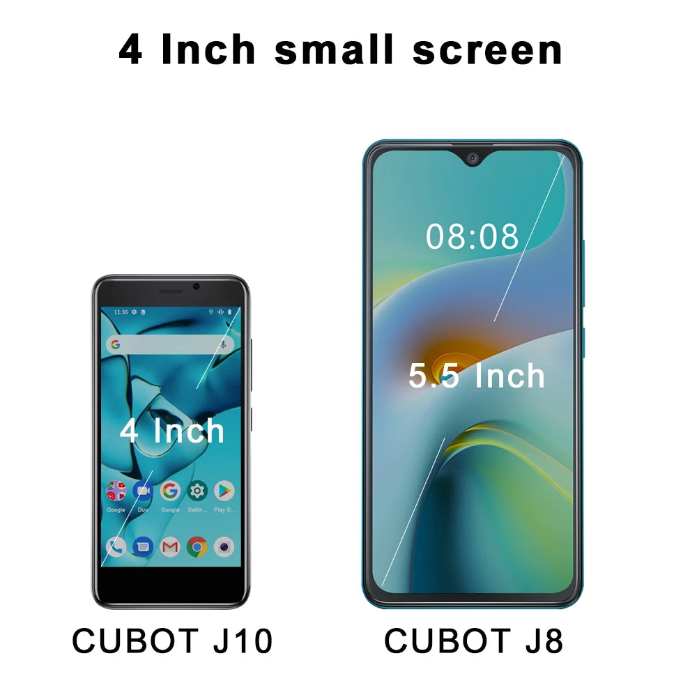 Cubot J10, Android 11 Smartphone, 4-Inch Screen, MINI Mobile Phones, 32GB ROM, Dual SIM, 3G, Face ID, 2350mAh, 5MP, Celular Smart Phone