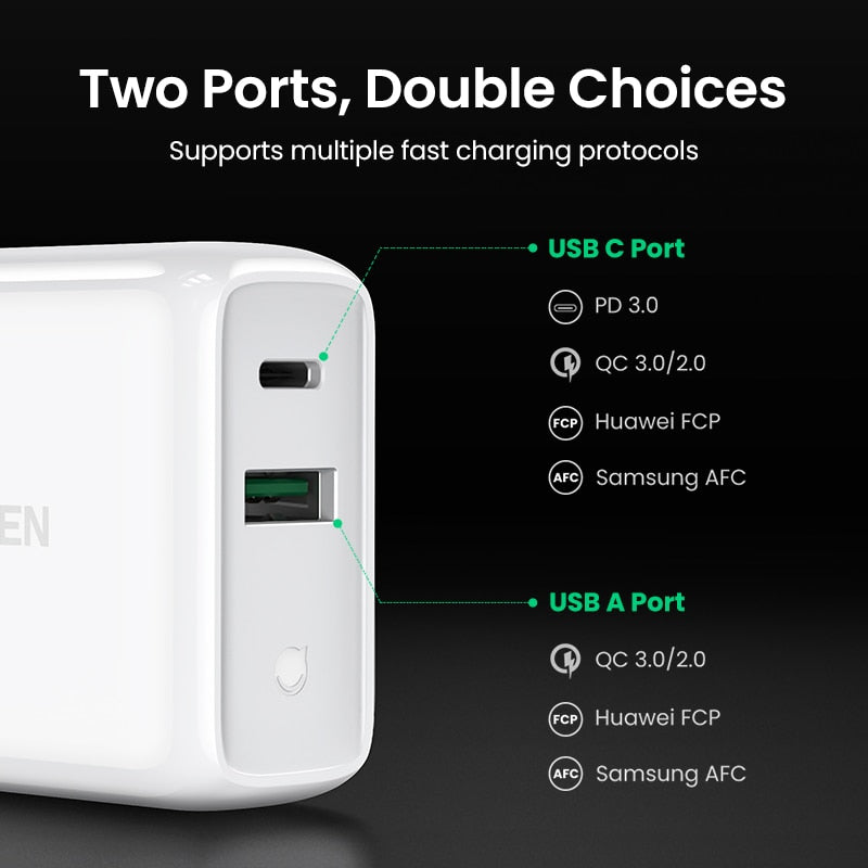 38 W schnelles USB-Ladegerät, Quick Charge 4.0, 3.0, Typ C PD-Schnellladung, USB-Ladegerät, QC 4.0, 3.0, Telefonladegerät