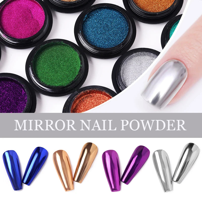 Nail Mirror Glitter Powder Metallic Colorful Dust Metal Effect Nail Glitter Gold Nail Art UV Gel Polish Chrome Flakes Dust