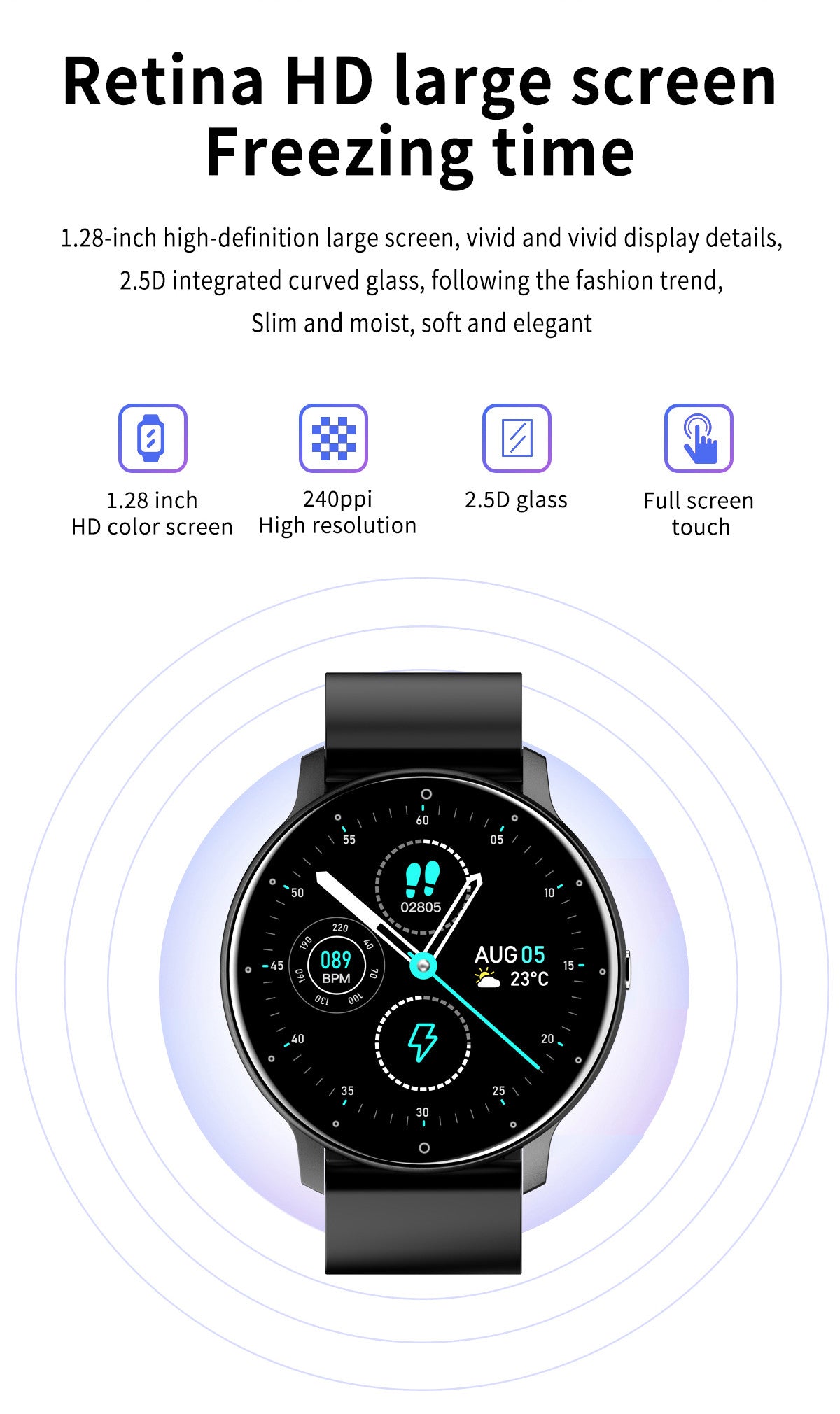 Smartwatch, Echtzeit-Aktivitäts-Tracker, Herzfrequenzmesser, Sport, Damen, Smartwatch, Herren, Uhr, Android, iOS