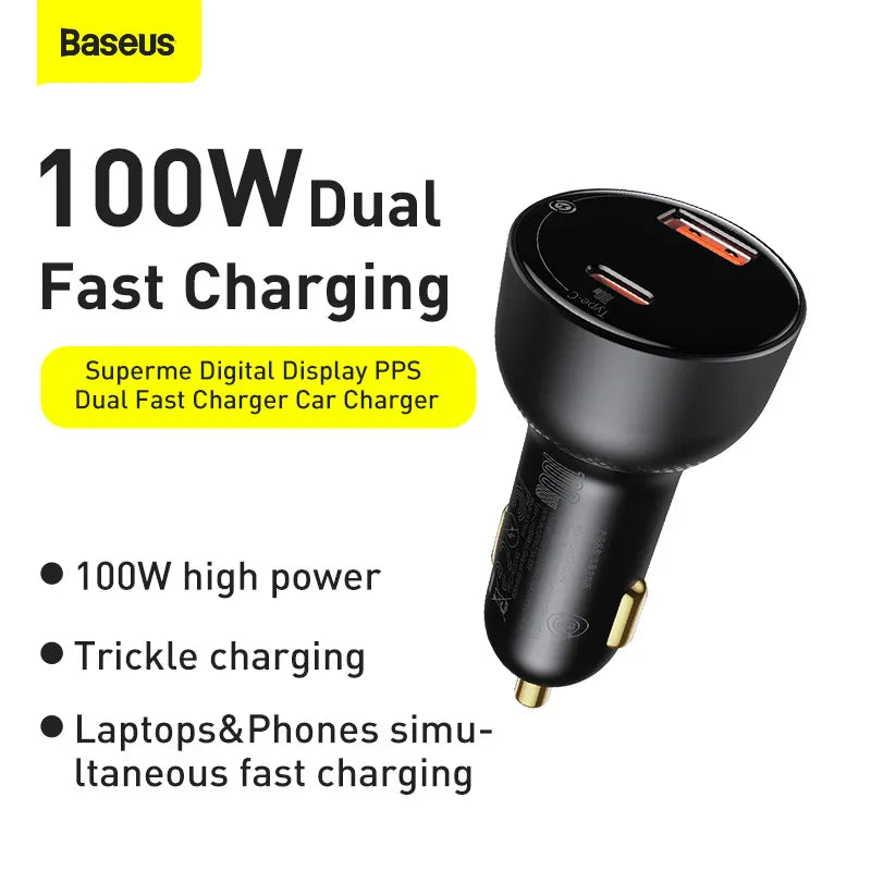 100W USB Car Charger, Quick Charge 4.0, QC4.0, QC3.0, Type C USB, AUTO Charger, PD Fast Charging, Mobile Phone Charger