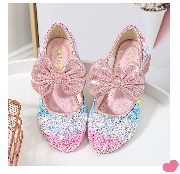 Chaussures Princesse en Cuir pour Filles avec Accents de Cristal - Semelle Souple, Bout Rond, Talon Haut