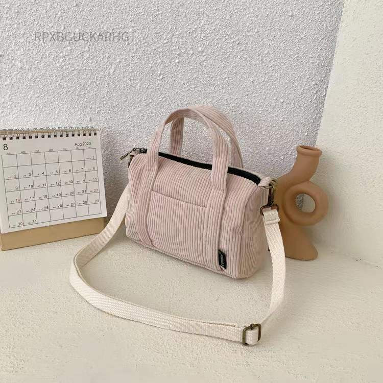 Cord-Umhängetasche für Damen, Vintage-Einkaufstaschen, Reißverschluss, für Mädchen, Studenten, Büchertasche, Handtaschen, lässige Tragetasche mit Außentasche