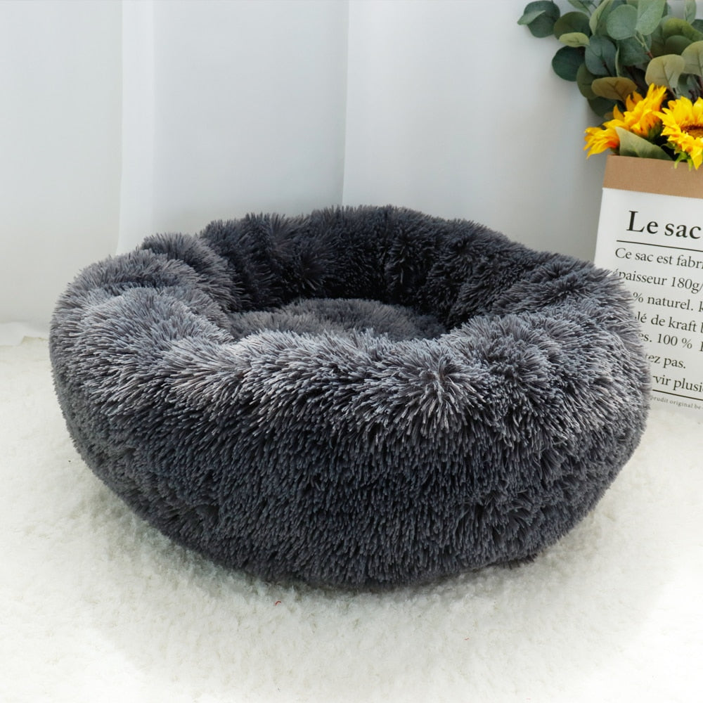 Lit pour chien de compagnie chaud polaire ronde chien chenil maison longue peluche hiver animaux de compagnie lits pour chien pour chiens de taille moyenne chats doux canapé coussin tapis