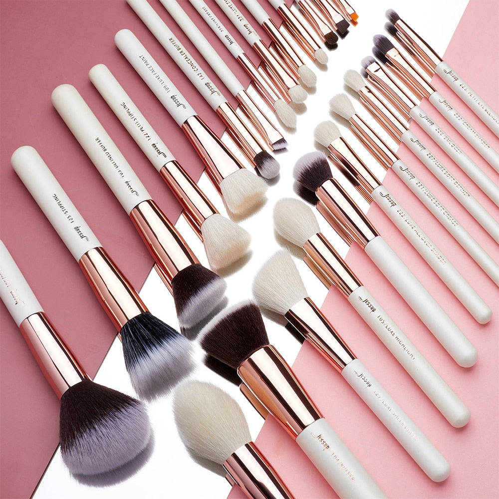 Professional Makeup brushes set, 6- 25pcs Makeup brush Natural Synthetic Foundation Powder Highlighter Pearl White T215