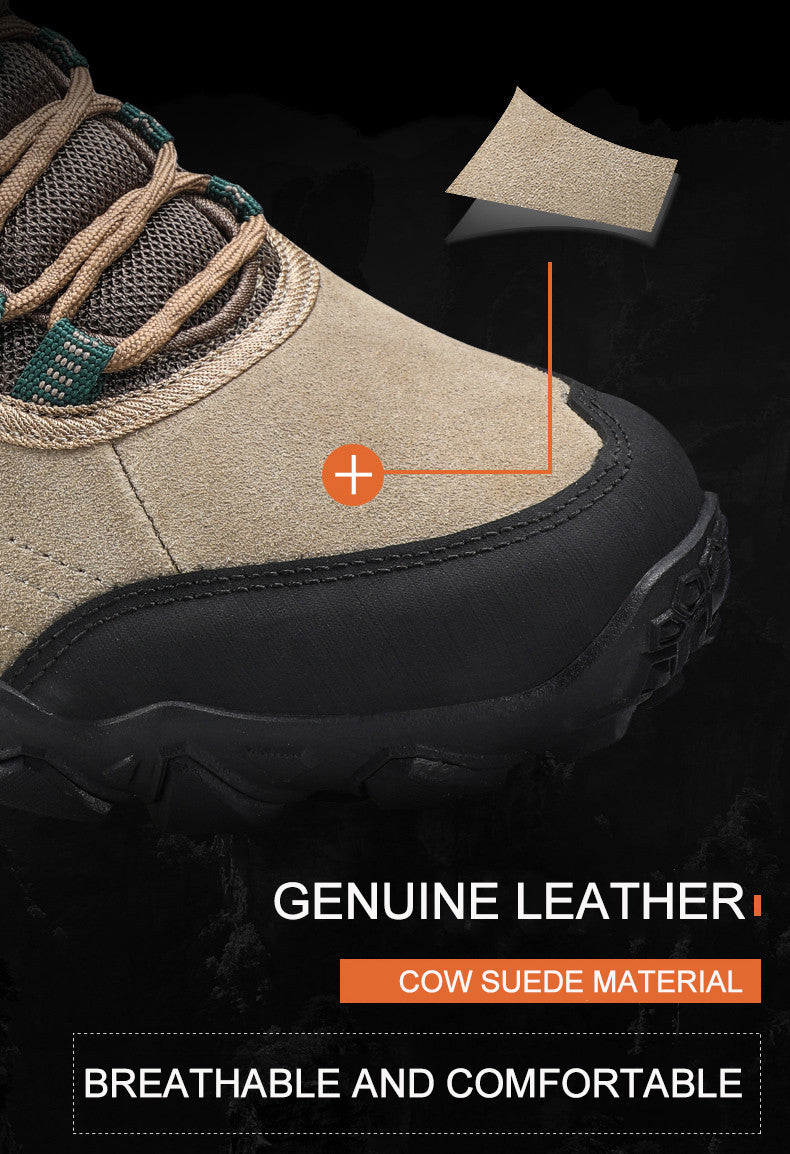 Leather Hiking Shoes Wear-resistant, Outdoor Sport Men Shoes Lace-Up, Mens Climbing Trekking Hunting Sneakers