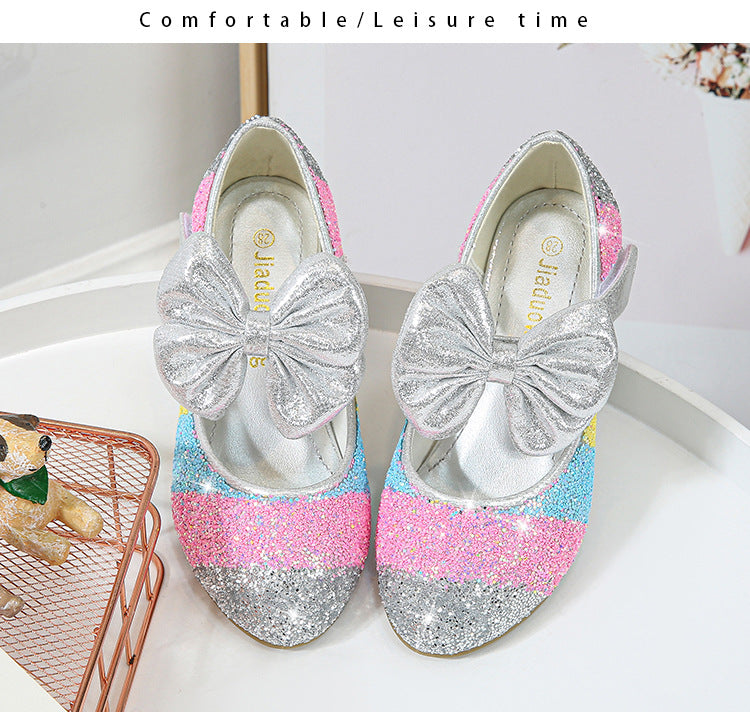 Chaussures Princesse en Cuir pour Filles avec Accents de Cristal - Semelle Souple, Bout Rond, Talon Haut