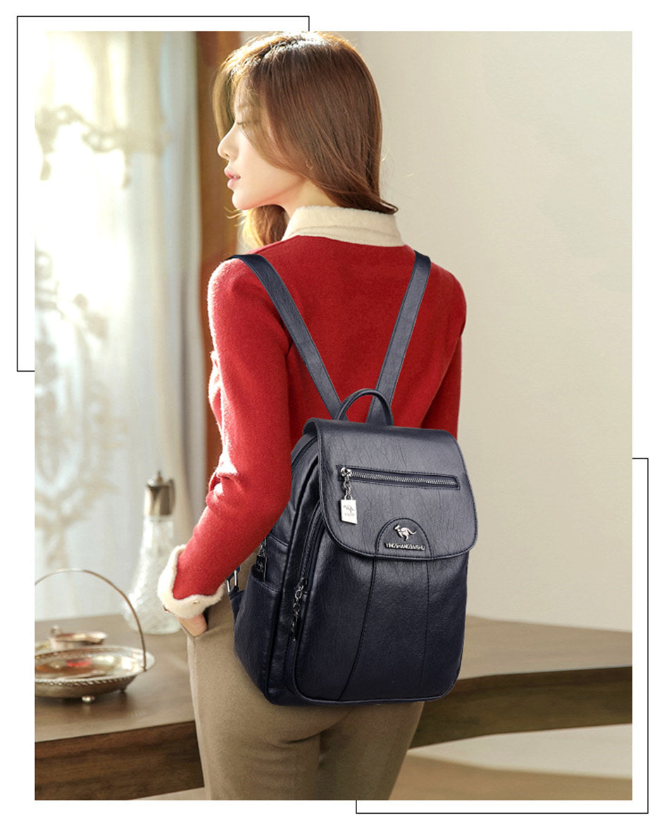 Women Soft Leather Backpacks, Vintage Female Shoulder Bags, Casual Travel Ladies Bagpack, School Bags