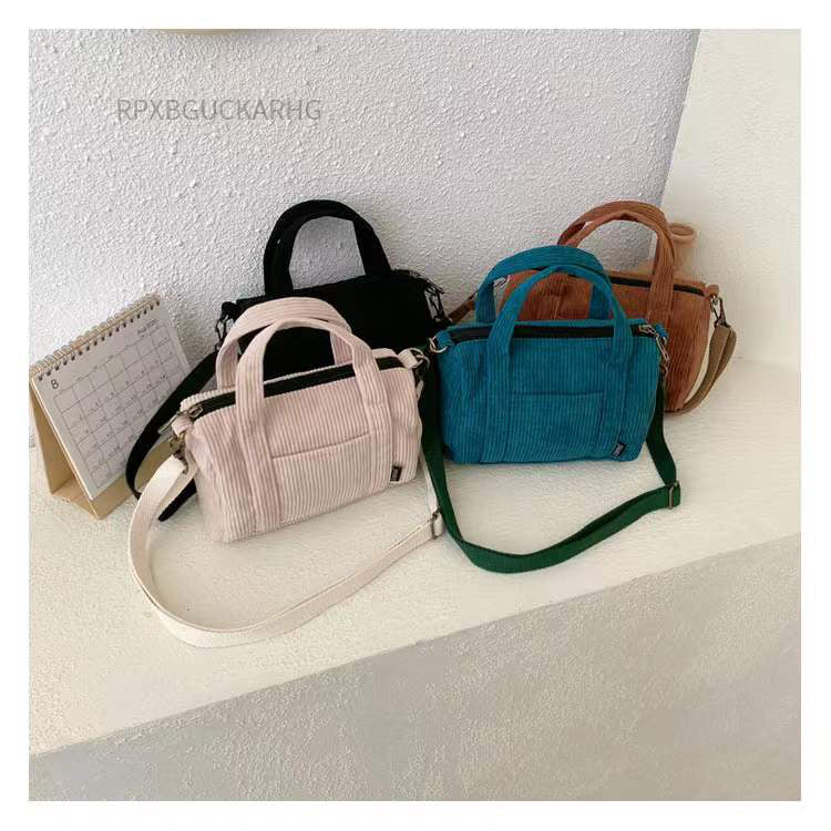 Cord-Umhängetasche für Damen, Vintage-Einkaufstaschen, Reißverschluss, für Mädchen, Studenten, Büchertasche, Handtaschen, lässige Tragetasche mit Außentasche