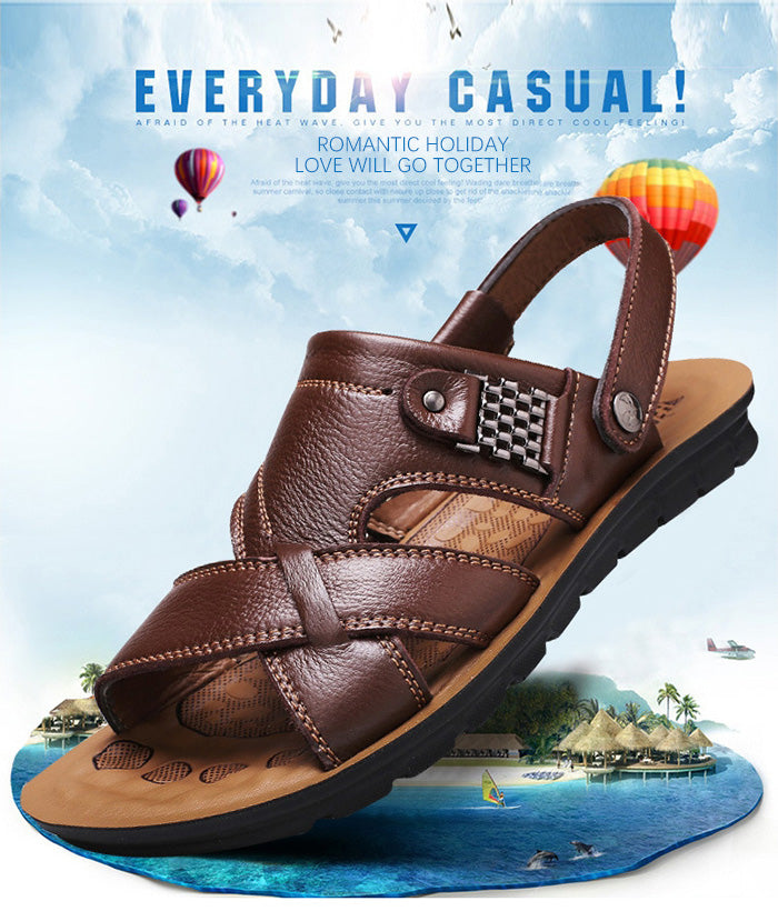 Men Leather Sandals, Summer Classic Men Shoes, Slippers Soft Sandals, Men Roman Comfortable Outdoor Walking Footwear